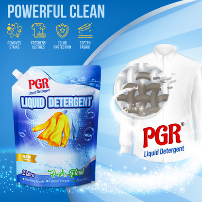PGR Liquid Detergent 2 L - Washing Machine Compatible (Top load/Front load) and manual washing - Fresh Floral Fragnance