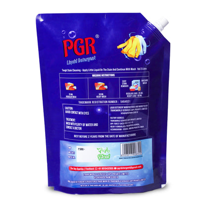 PGR Liquid Detergent 2 L - Washing Machine Compatible (Top load/Front load) and manual washing - Fresh Floral Fragnance