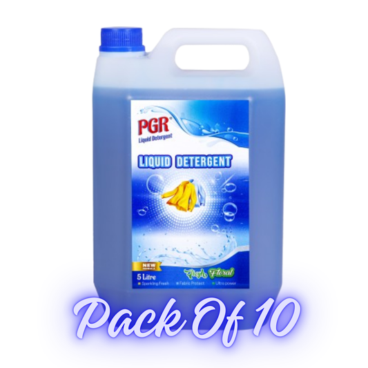 PGR Liquid Detergent 5 L(PACK OF 10) - Washing Machine Compatible (Top load/Front load) and manual washing - Fresh Floral Fragnance