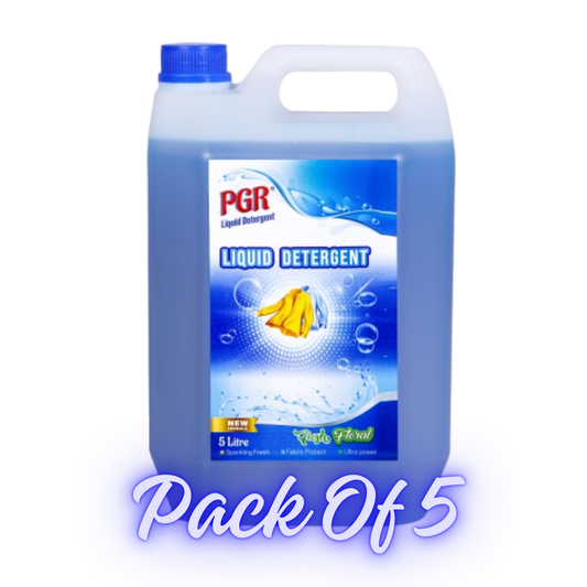 PGR Liquid Detergent 5 L(PACK OF 5) - Washing Machine Compatible (Top load/Front load) and manual washing - Fresh Floral Fragnance