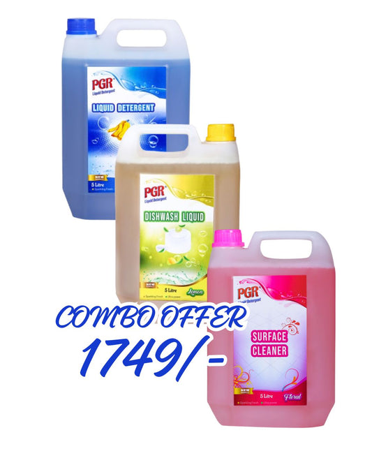 COMBO PGR Liquid Detergent 5 Litres + Surface Cleaner 5 Litres + Dishwash 5 Litres
