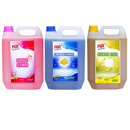 COMBO PGR Liquid Detergent 5 Litres + Surface Cleaner 5 Litres + Dishwash 5 Litres