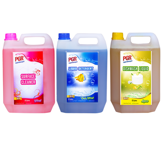 COMBO PGR Liquid Detergent 5 Litres + Surface Cleaner 5 Litres + Dishwash 5 Litres